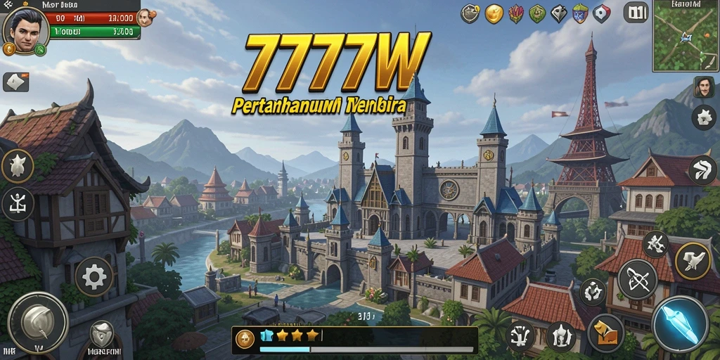 Screenshot gameplay 7777W menampilkan aksi pertahanan menara yang intens.