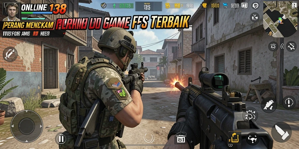 Screenshot menunjukkan aksi tembak-menembak seru di ONLINE138.