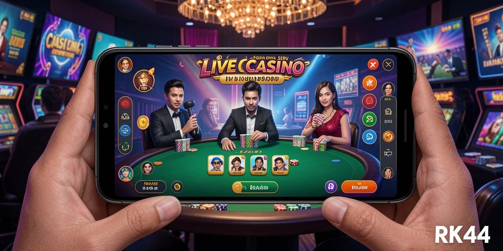 Tangkapan layar permainan Live Casino dengan dealer langsung yang interaktif.